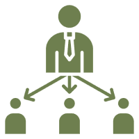 Hierarchical structure with one leader and subordinates.