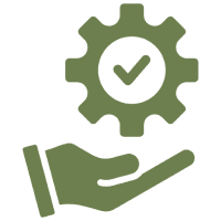 Hand holding gear with check mark.