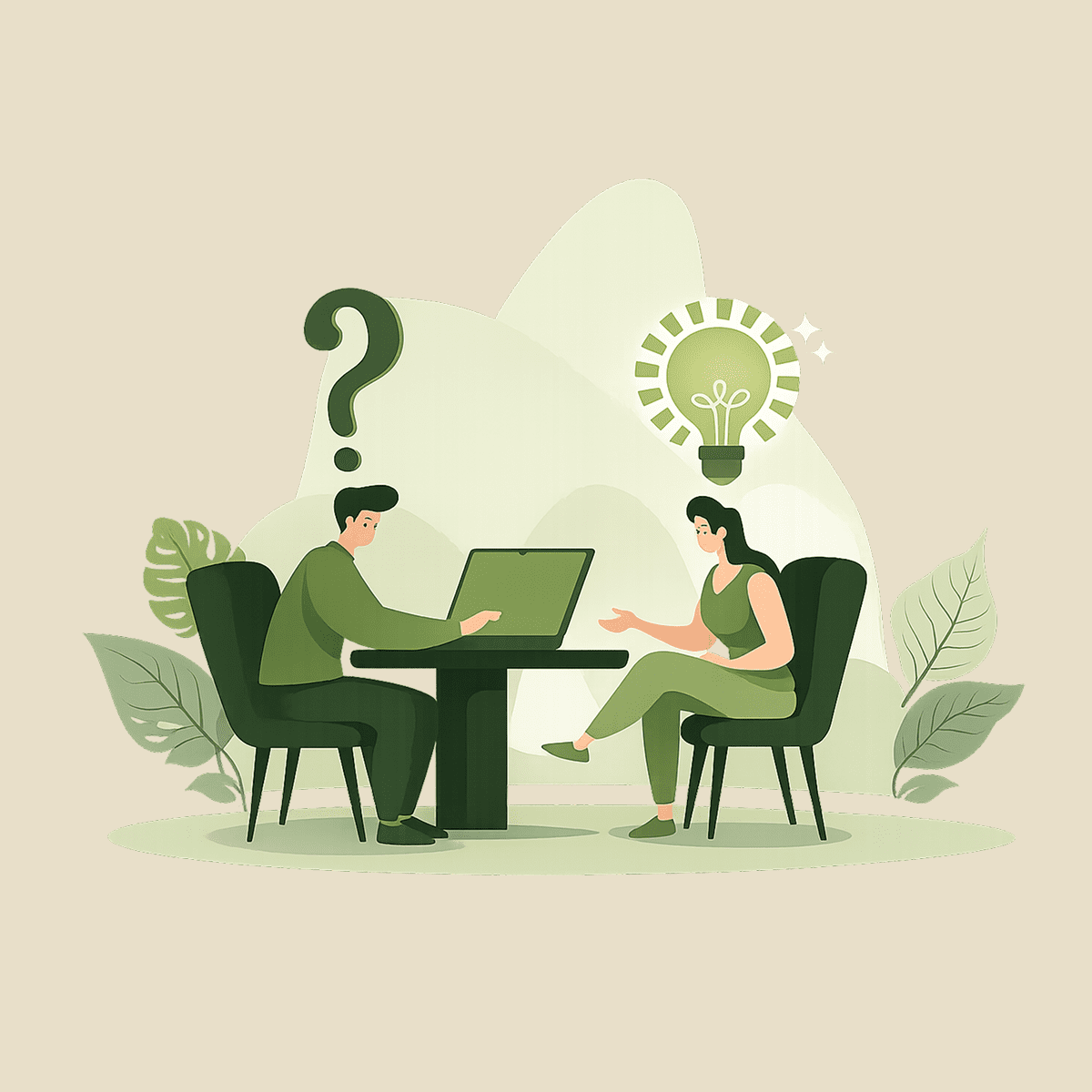 Two people discussing ideas with laptop.