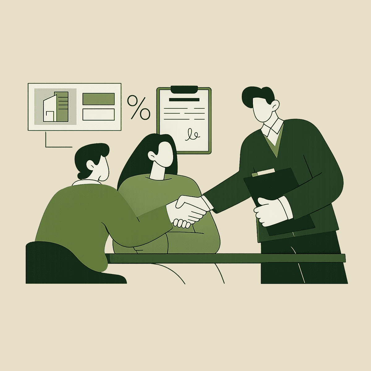Business meeting with handshake and charts.