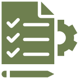 Checklist with gear and pencil icon.