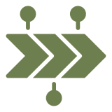 Green arrows with connected circles on black.