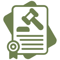Legal document icon with gavel and seal.
