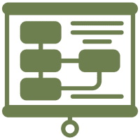 Flowchart on a presentation screen icon.
